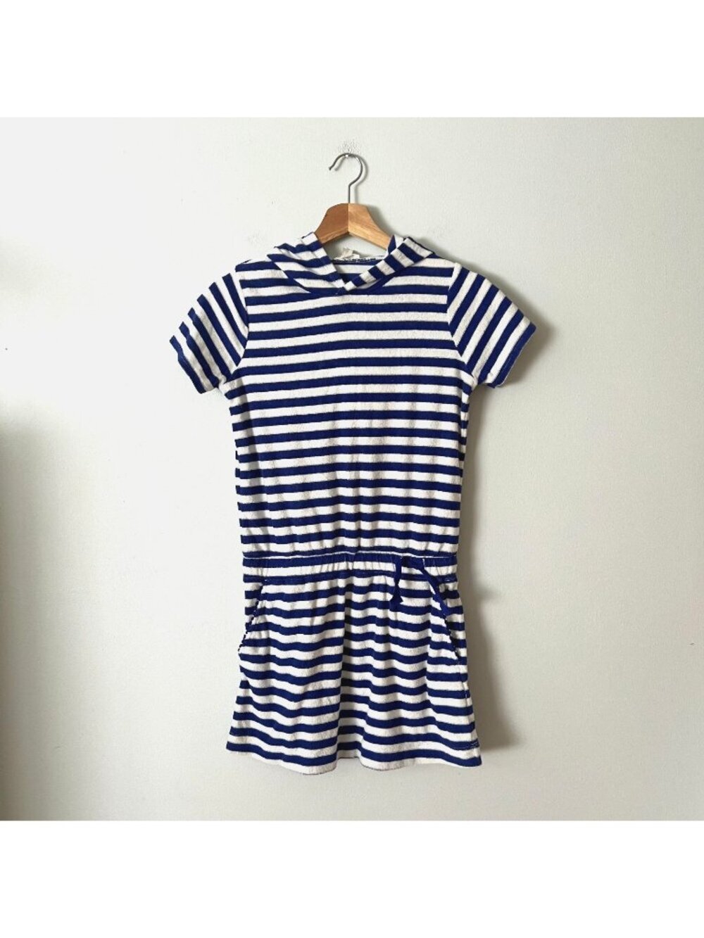 Crewcuts Blue & White Striped Terry Cloth Hooded Swim Cover Dress Girl's Size L